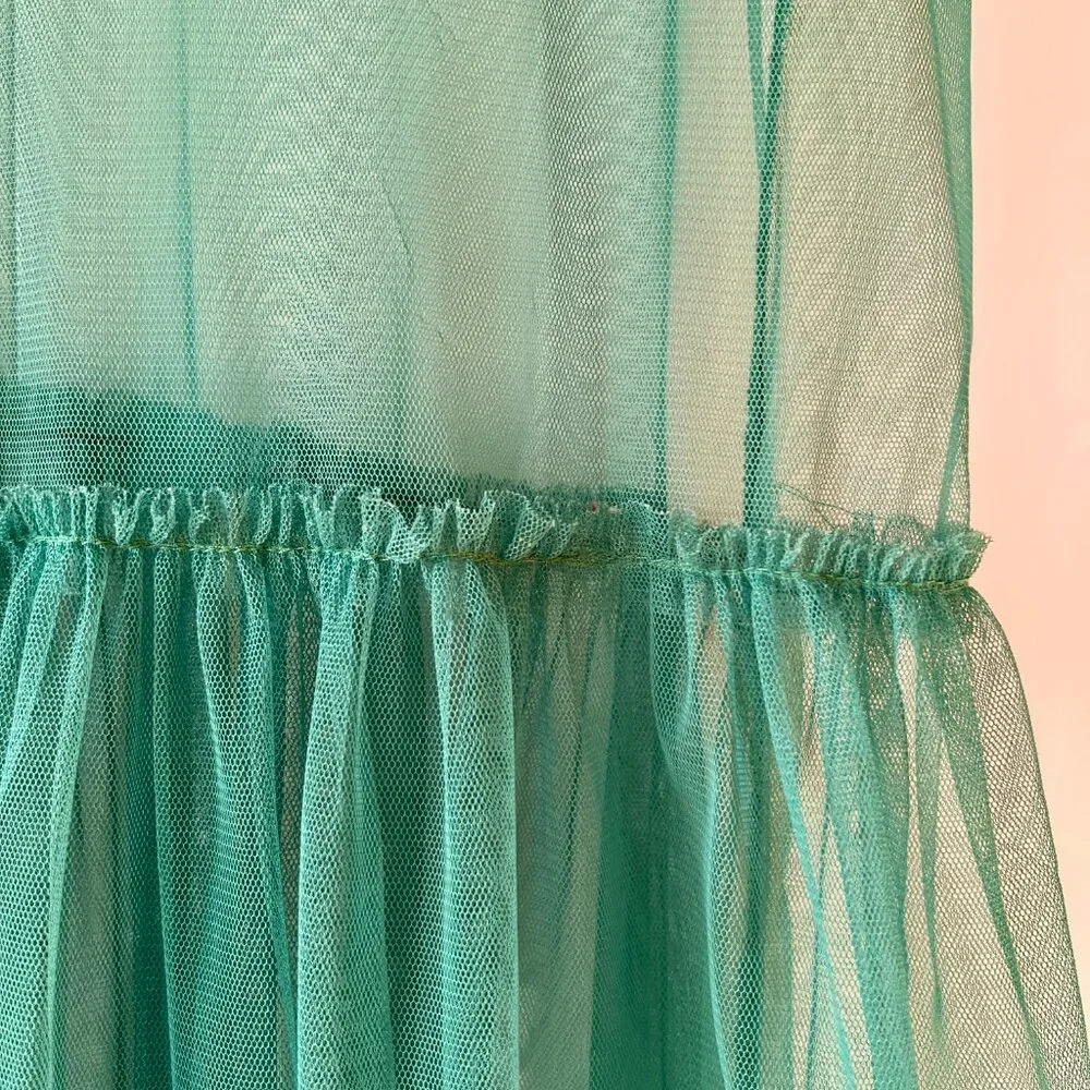 Green Tulle Mesh Sleeveless Midi Dress Sz Small - Picture 4 of 4